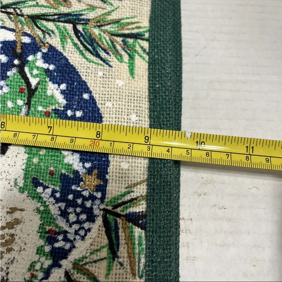 Jute Burlap Painted Wooden Handles Tote Bag Christmas Snowman Signed - Picture 12 of 14